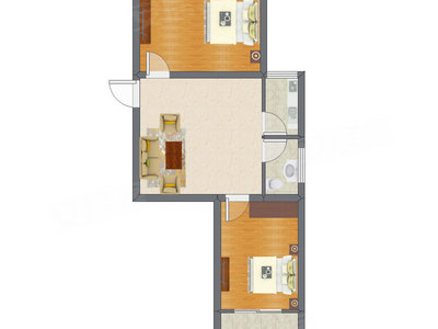 2室1厅 46.47平米户型图