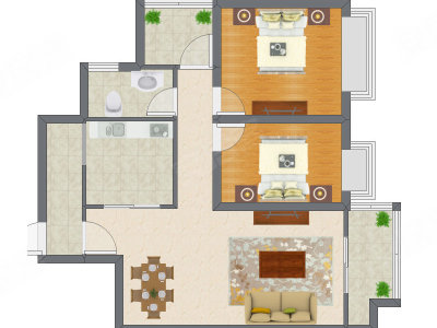 2室2厅 76.23平米户型图