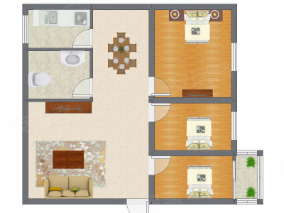 3室1厅 76.00平米户型图