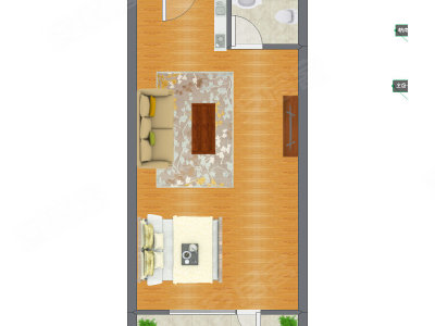 1室1厅 47.25平米户型图