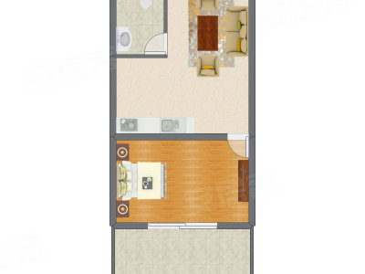 1室1厅 54.33平米户型图