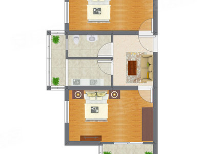 2室1厅 40.76平米