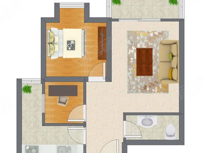 2室1厅 58.89平米