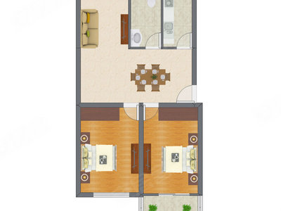 2室2厅 61.97平米户型图