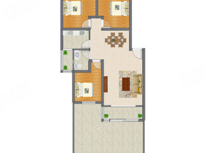 3室2厅 98.33平米户型图