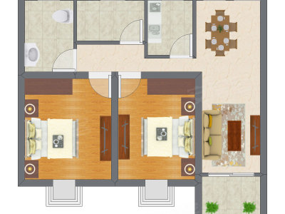 2室2厅 50.29平米户型图