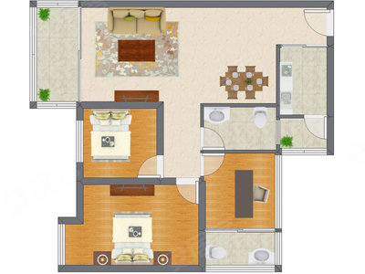 3室2厅 88.58平米户型图