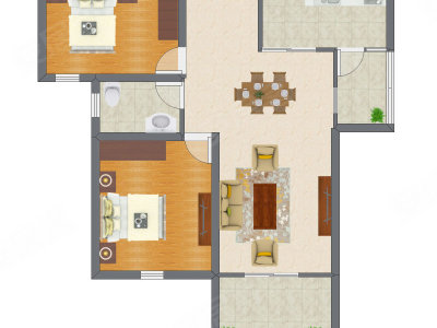 2室2厅 72.92平米户型图
