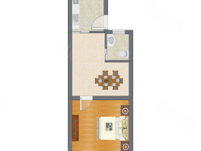 1室1厅 39.75平米户型图