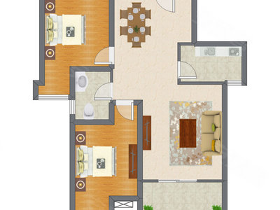 2室2厅 89.70平米户型图