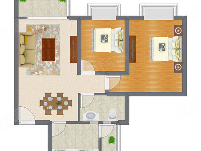 2室2厅 79.91平米户型图