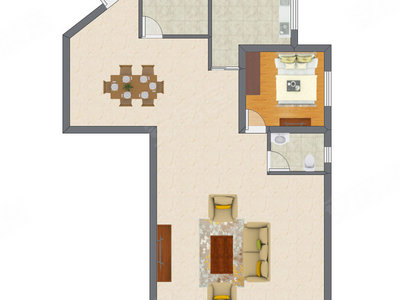 1室1厅 72.03平米户型图