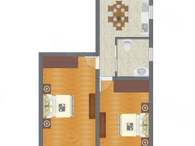 2室1厅 69.27平米户型图