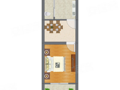 1室1厅 36.65平米户型图
