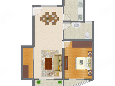 1室2厅 87.00平米户型图