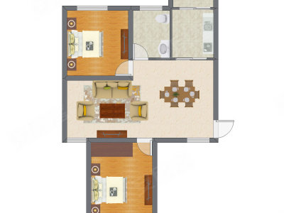 2室2厅 90.62平米户型图