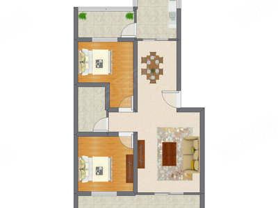 2室2厅 66.16平米户型图
