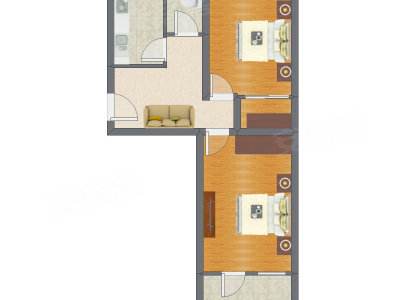 2室1厅 60.48平米户型图