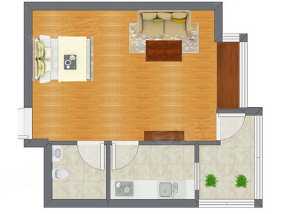 1室1厅 33.32平米户型图