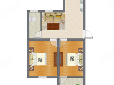2室1厅 44.72平米户型图