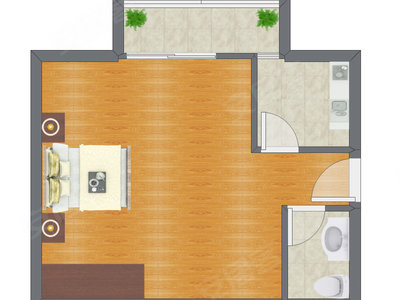 1室1厅 35.74平米户型图