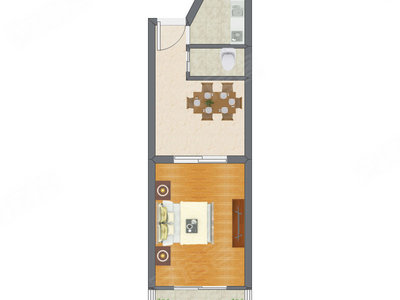 1室1厅 36.30平米户型图