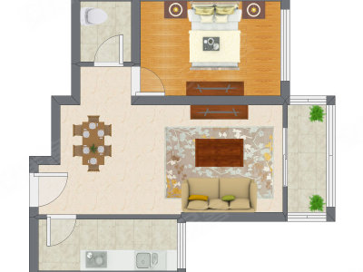1室2厅 65.73平米户型图