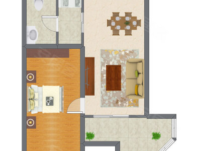 1室1厅 47.44平米户型图