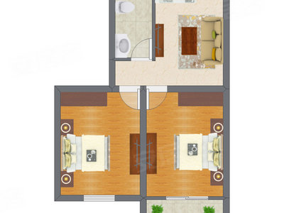 2室1厅 40.77平米户型图