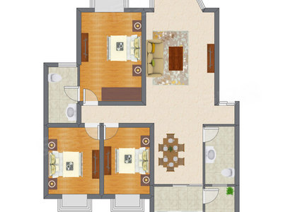 3室2厅 138.12平米户型图