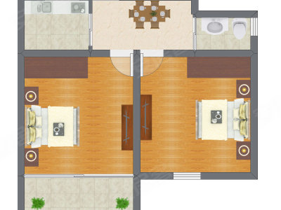 2室1厅 46.75平米
