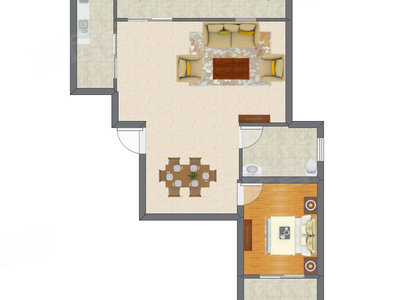 1室2厅 62.32平米户型图