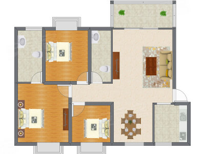 3室2厅 94.05平米户型图