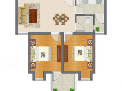2室2厅 64.24平米户型图