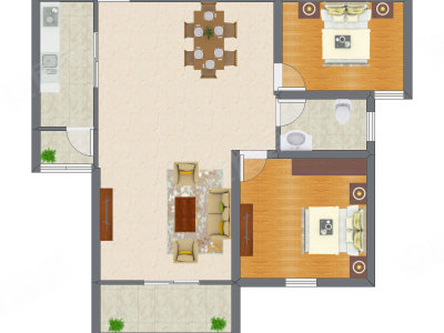 2室2厅 76.26平米户型图