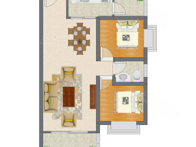 2室2厅 74.64平米户型图