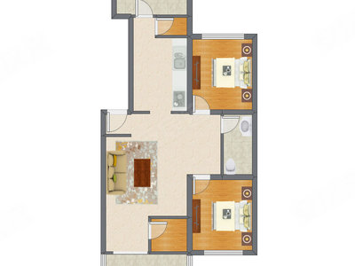 2室1厅 90.20平米户型图