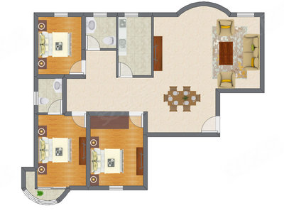 3室1厅 136.67平米户型图