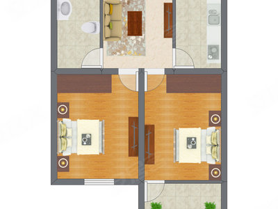 2室1厅 58.75平米户型图