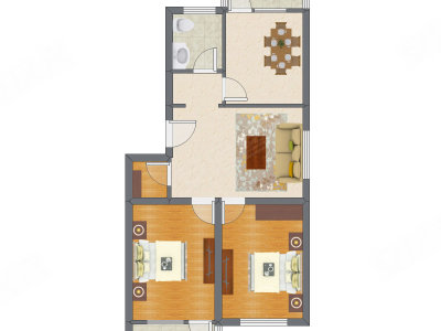 2室2厅 76.06平米户型图