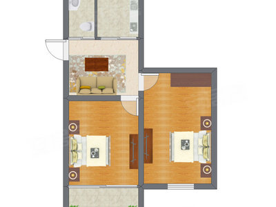 2室1厅 45.52平米户型图