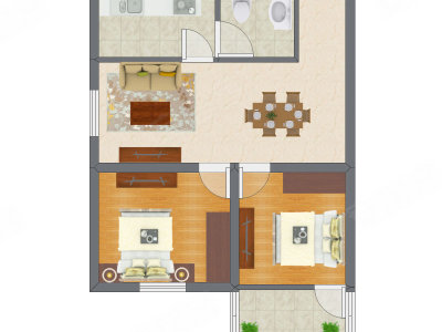 2室2厅 59.65平米户型图