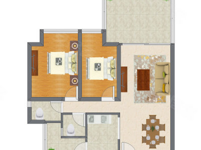 2室2厅 88.36平米户型图