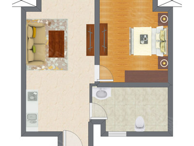 1室2厅 54.34平米户型图