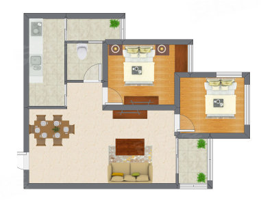 2室2厅 54.60平米户型图