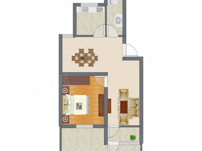 1室2厅 49.27平米户型图