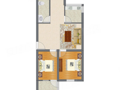 2室1厅 66.39平米户型图