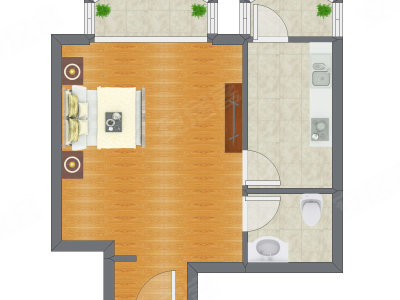 1室0厅 44.48平米户型图