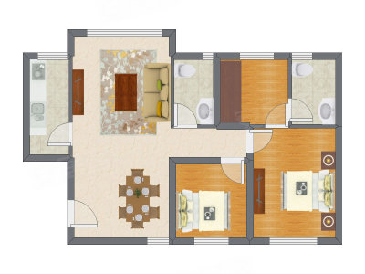 2室2厅 94.81平米户型图