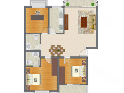 3室2厅 103.76平米户型图